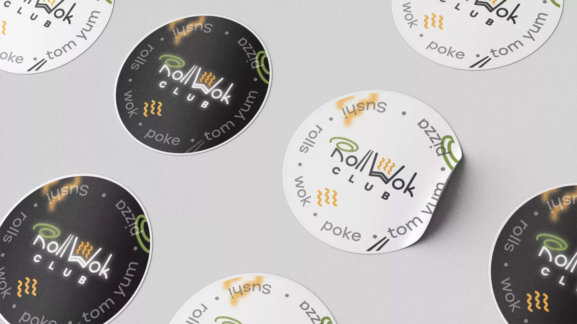 Разработка наклеек для суши-бара «Roll Wok Club» в Магнитогорске