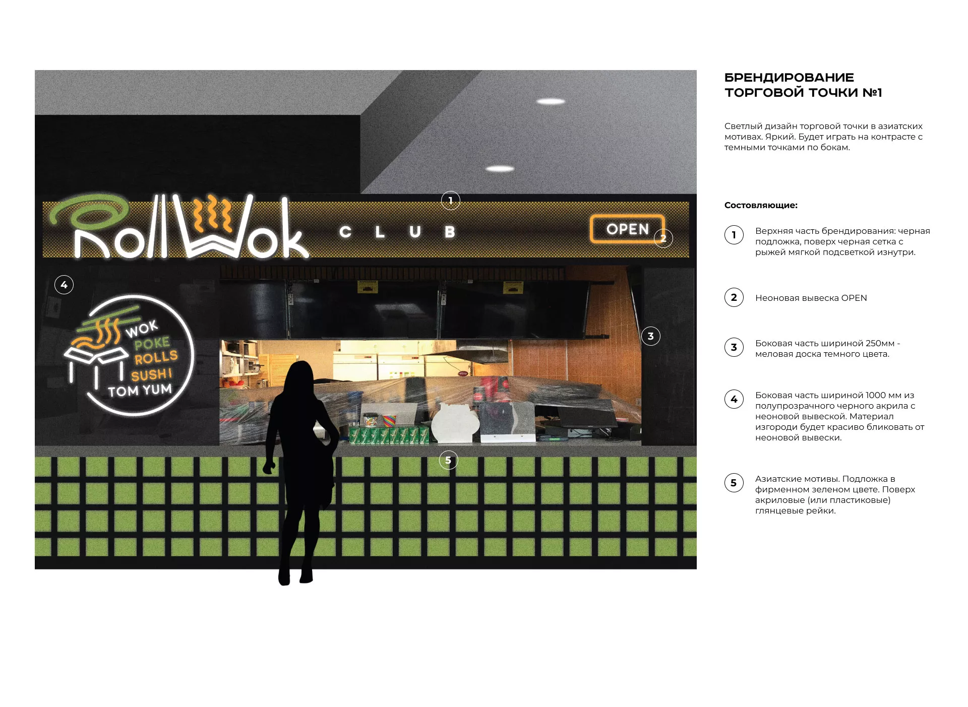 Брендирование торговых точек суши-бара «Roll Wok Club» в Магнитогорске
